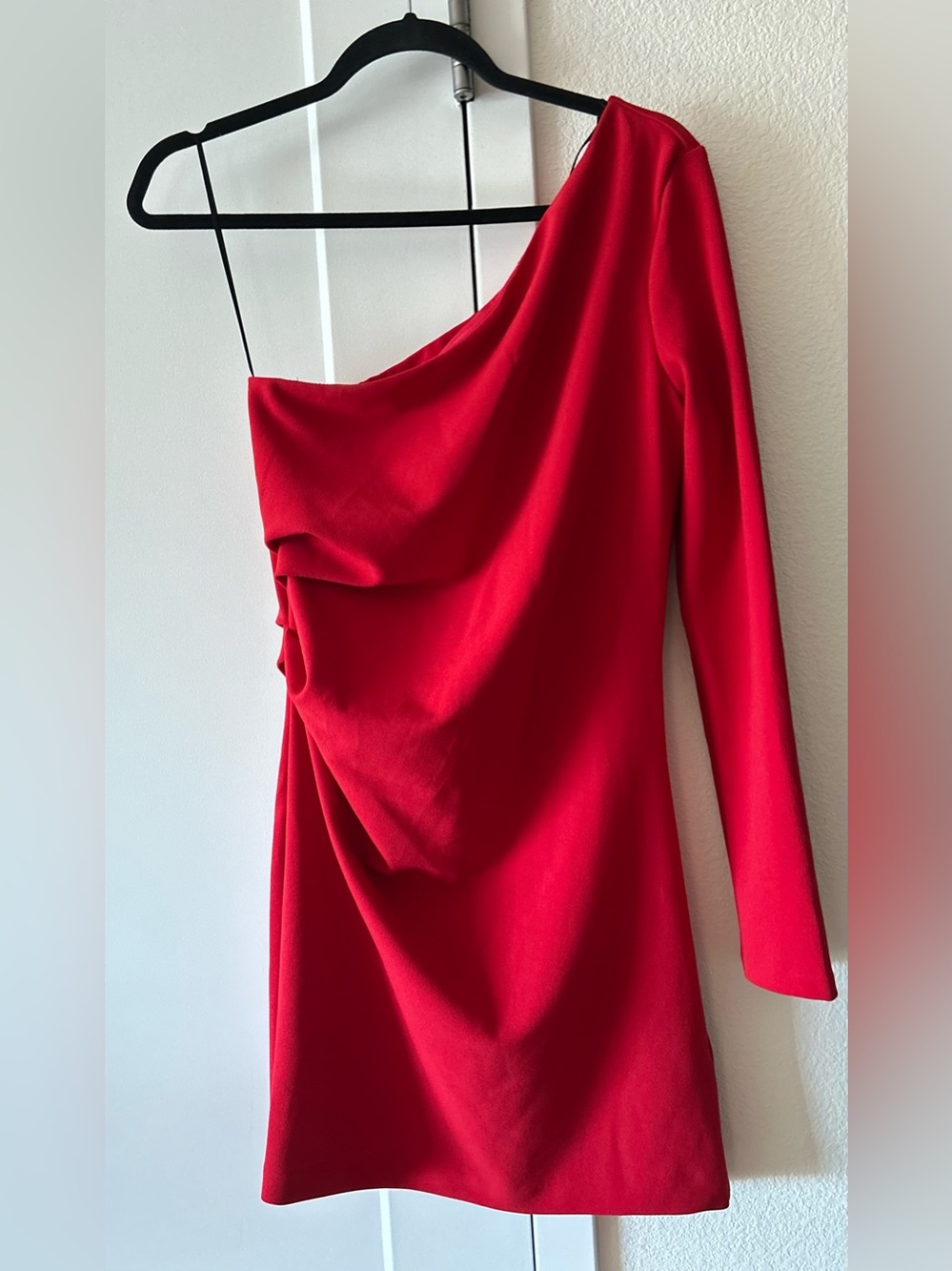 H&M One-Shoulder Red Draped Mini Dress